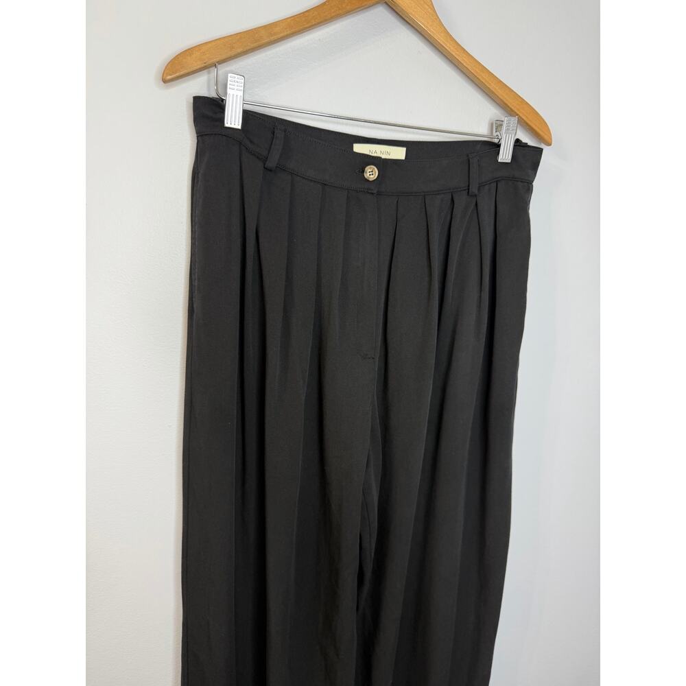 NA NIN Winnie Tencel Pleated Pant High Rise Black Relax Women's L - Picture 3 of 11